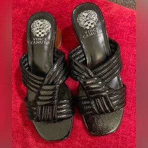 Vince Camuto Black Patent Slide Sandals